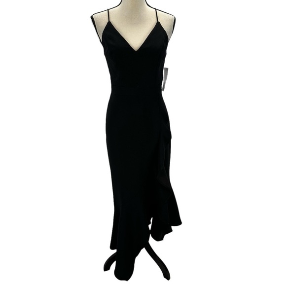 XScape Sleeveless Spaghetti Strap Side Ruffle Maxi Gown - Black - size 4 - Picture 1 of 11